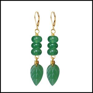 Dainty Drop Earrings 14K Gold Plated Crystal Quartz Gemstone Leaf Design Elegant